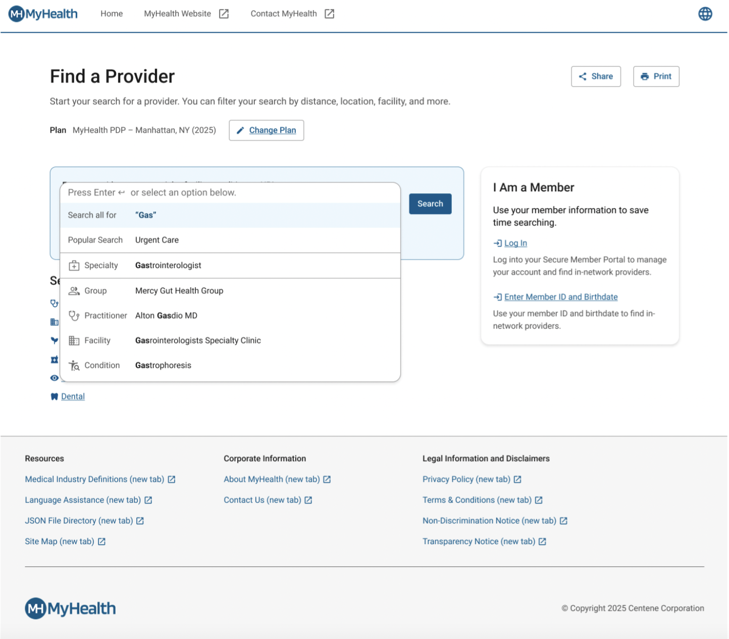 Prototype initial provider search